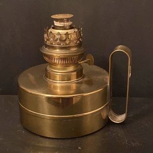 McM Denmark Gold Lacquered Brass Oil Lamp Handled/Wall Hanging Lantern